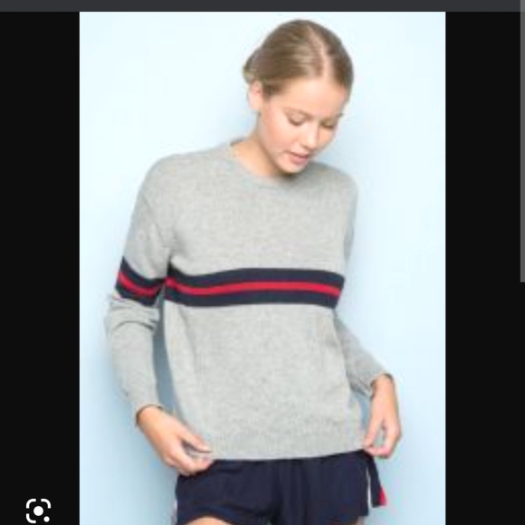 Brandy Melville Bernadette Sweater in Gray with Red Navy Stripe - Picture 2 of 10